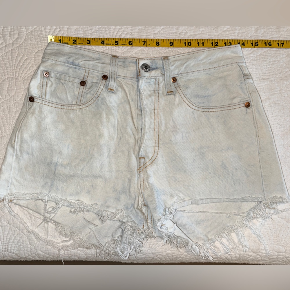 Light Wash Distressed Denim Cutoff Shorts 26